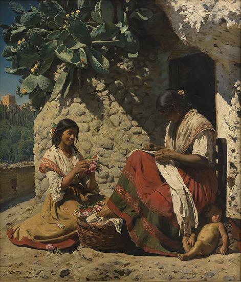 unknow artist To sigojnerkvinder uden for deres bolig. oil painting image